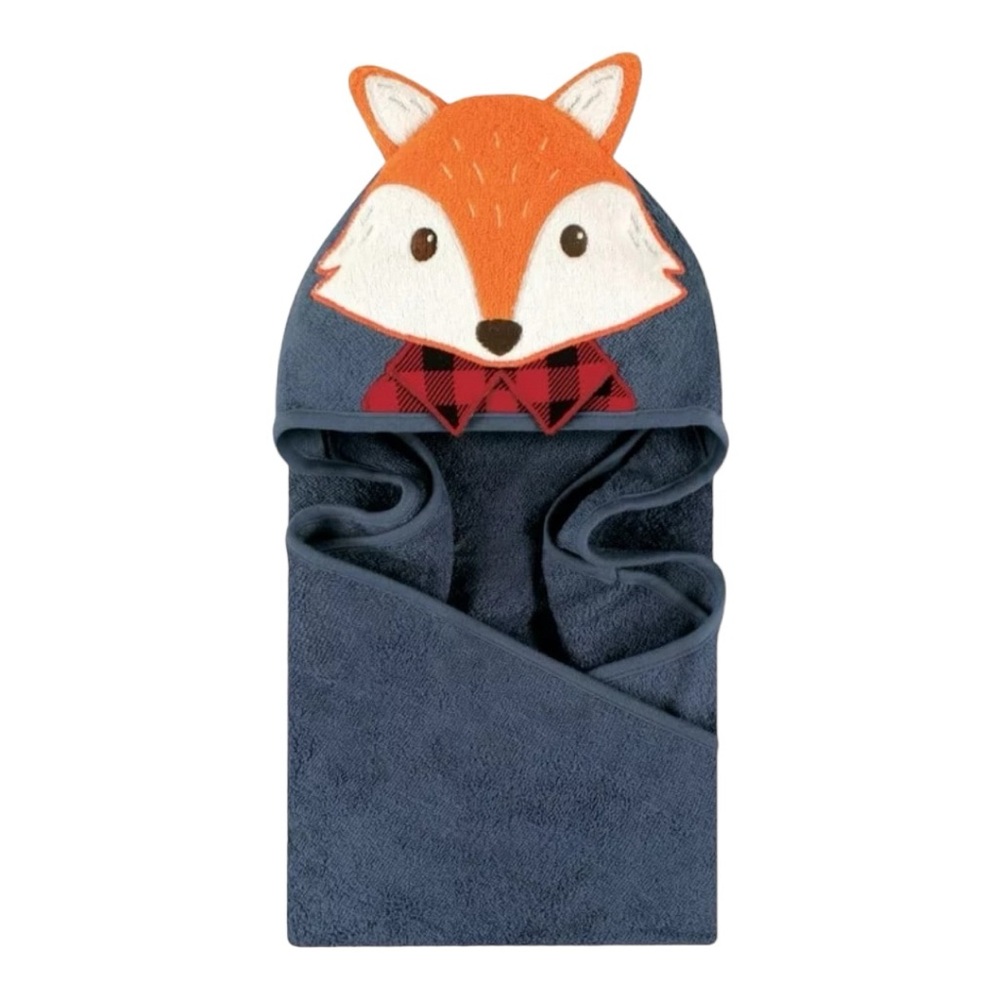 Little Treasure Baby Boy Cotton Animal Face Hooded Towel, Lumberjack Fox/Gift